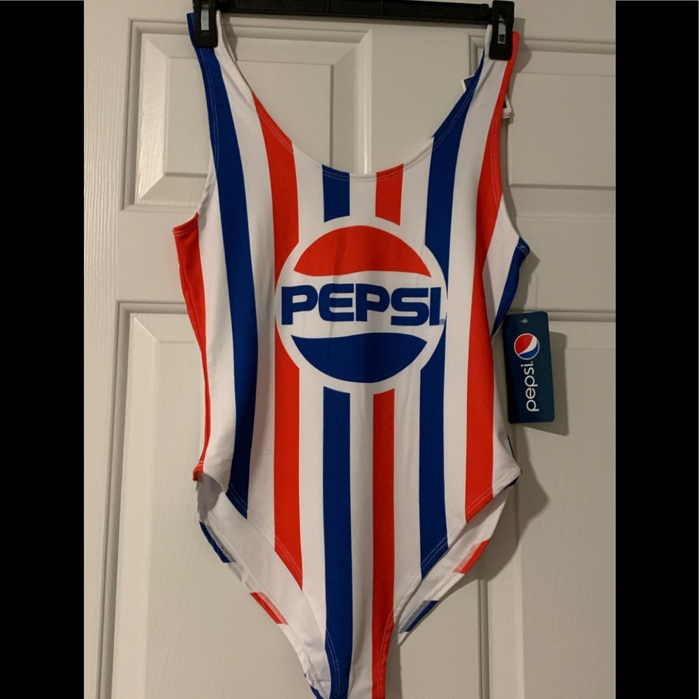 Pepsi One Piece Swimsuit Logo Signature Front - Picture 2 of 3